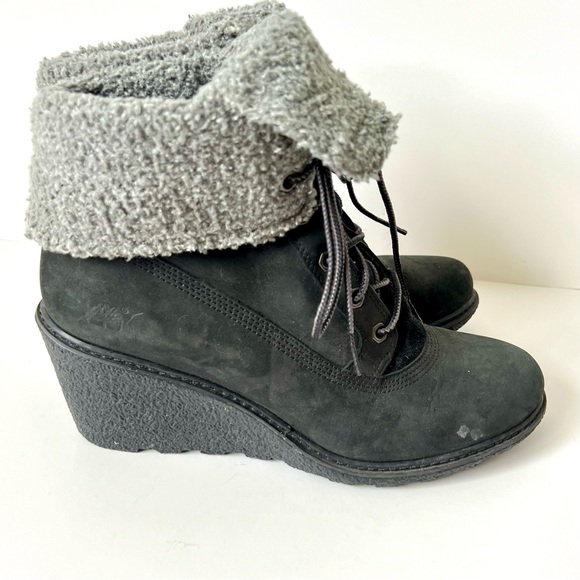 TIMBERLAND Earthkeepers Amston Sherpa Roll Top Black Wedge Boots—SZ. 8 - Picture 8 of 13